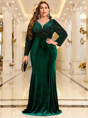 Velvet Sequins Plus Size Formal Dress