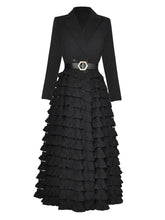 Black Tiered Ruffles Windbreaker Dress