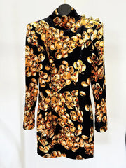 High Collar Mini Velvet Dress