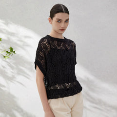 Hollow-out Linen Tops