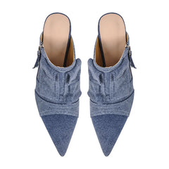 Denim Pointed Toe Stiletto Mules