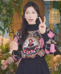 Argyle Knit Embroidered Sweater