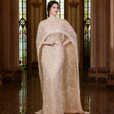 Cape Long Sleeves Arabic Party Gown