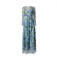 Mesh Flower Embroidered Long Sleeve Dress