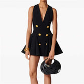 Metal V-Neck Double-Breasted Mini Dress