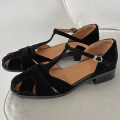 Narrow T-strap Flats Sandals