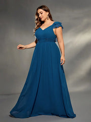 Double Layers Lotus Sleeve Evening Gown