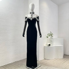 Black Tulle Long Sleeves Mermaid Dress