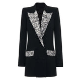 Notched Shiny Rhinestone Blazer
