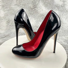 Glossy Black Round Toe High Heels