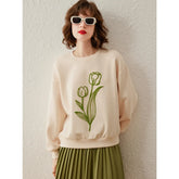 Fashionable Embroidered Flower Pullover Tops
