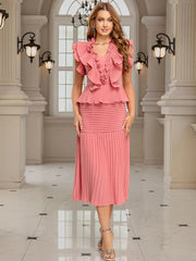 Leaf Pleated Splicing Hem Dress