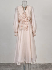 Flower Spliced Lower V-neck Formal Dress