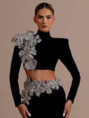 Diamonds Flowers Two Pieces Maxi Skirt Dress