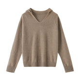 Elegant V-neck Hooded Jumper Sweater