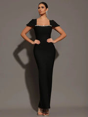 Glamorous Square Collar Diamond Maxi Dress