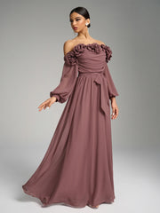 Floral Decor Off-the-shoulder Evening Dress