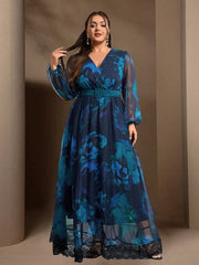 Contrast Lantern Sleeves Maxi Dress