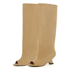Stylish Flock Peep-Toe Boots