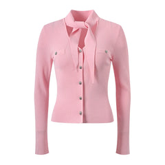 Ribbon Collar Knitted Cardigan