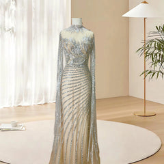 Elegant Beaded Cape Sleeves Evening Gown