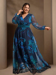 Contrast Lantern Sleeves Maxi Dress