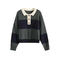 Stylish Striped Polo Sweater