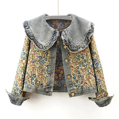 Stylish Embroidered Jacquard Denim Jacket