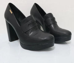 Black Platform Block High Heel Pumps