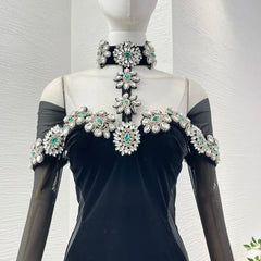 Black Tulle Long Sleeves Mermaid Dress