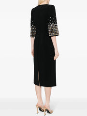 Half Sleeve Rhinestone Beaded Midi Dress