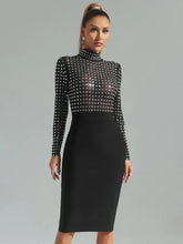 Rhinestones Turtleneck Midi Bodycon Dress