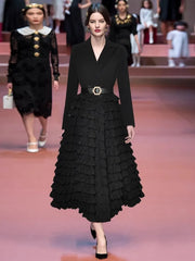 Black Tiered Ruffles Windbreaker Dress