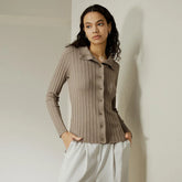 Ribbed Front Button Cashmere Blend Cardigan