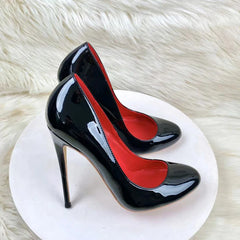 Glossy Black Round Toe High Heels