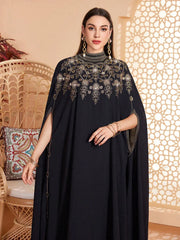 Embroidered Cape Sleeve Maxi Dress