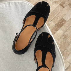 Narrow T-strap Flats Sandals