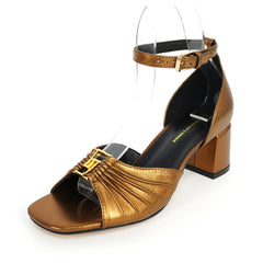 Luxury Open-Toed Square Heel Sandals