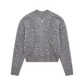 Sleek Pearl-Knit Cardigan Sweater