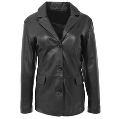 Semi Fit Soft Black Leather Button Fasten Women's Blazer