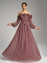 Floral Decor Off-the-shoulder Evening Dress