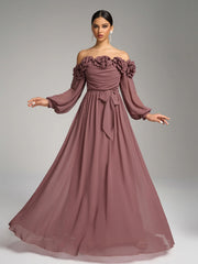 Floral Decor Off-the-shoulder Evening Dress