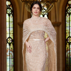 Cape Long Sleeves Arabic Party Gown