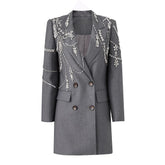 Notched Shining Beaded Blazer