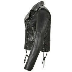 Side Lace Women's Black Leather Jacket