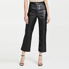 Soft Black Leather Women's Draw Pants
