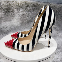Striped Print Women's Stiletto Pumps