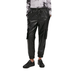 Stylish Black Leather Women's Cargo Trousers