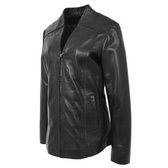 V Neckline Collarless Women's Classic Leather Blazer