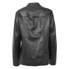 V Neckline Collarless Women's Classic Leather Blazer